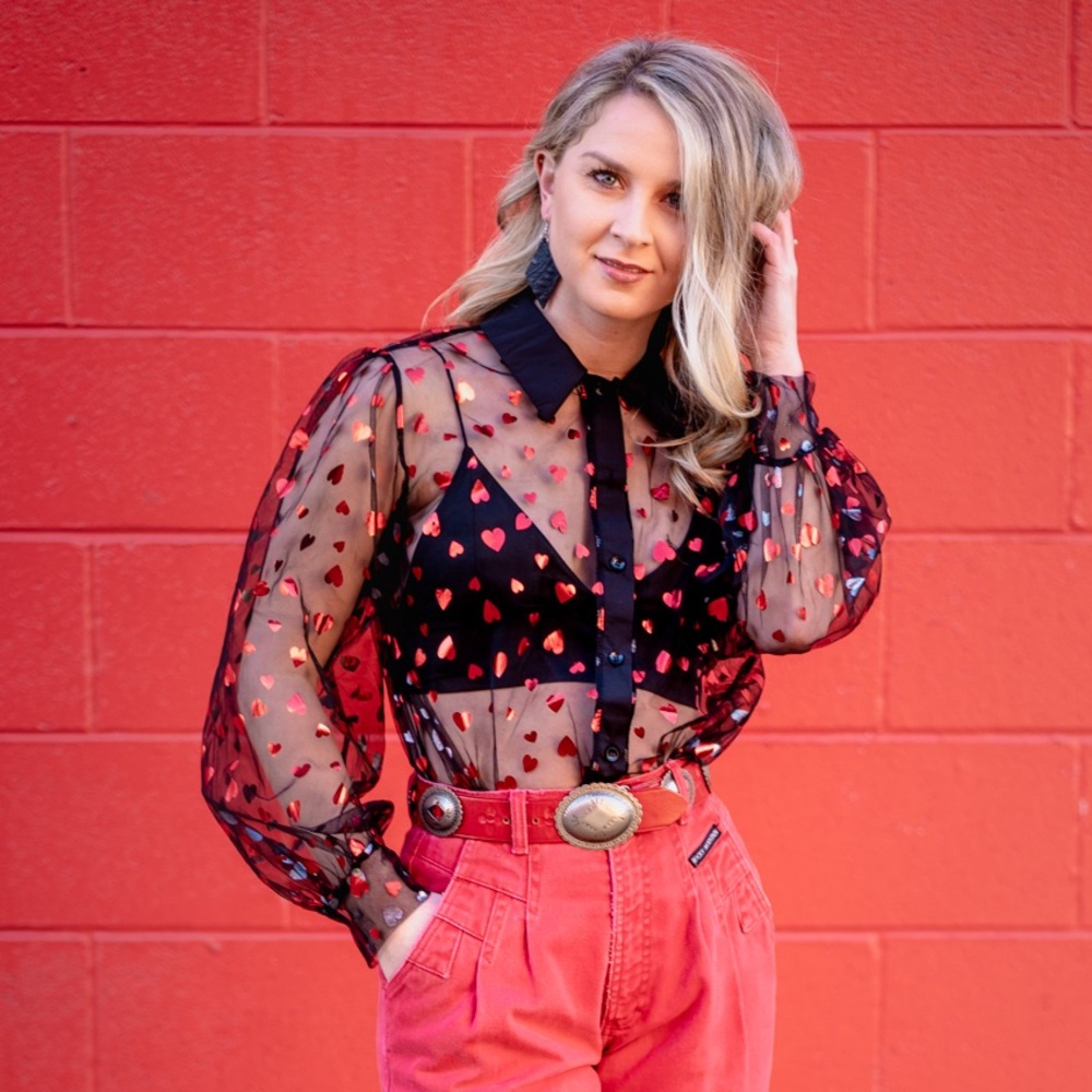 Black sheer heart shirt